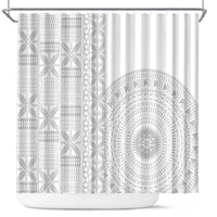 Niue White Sunday Shower Curtain Half Hiapo Pattern Vibes LT14 White - Polynesian Pride