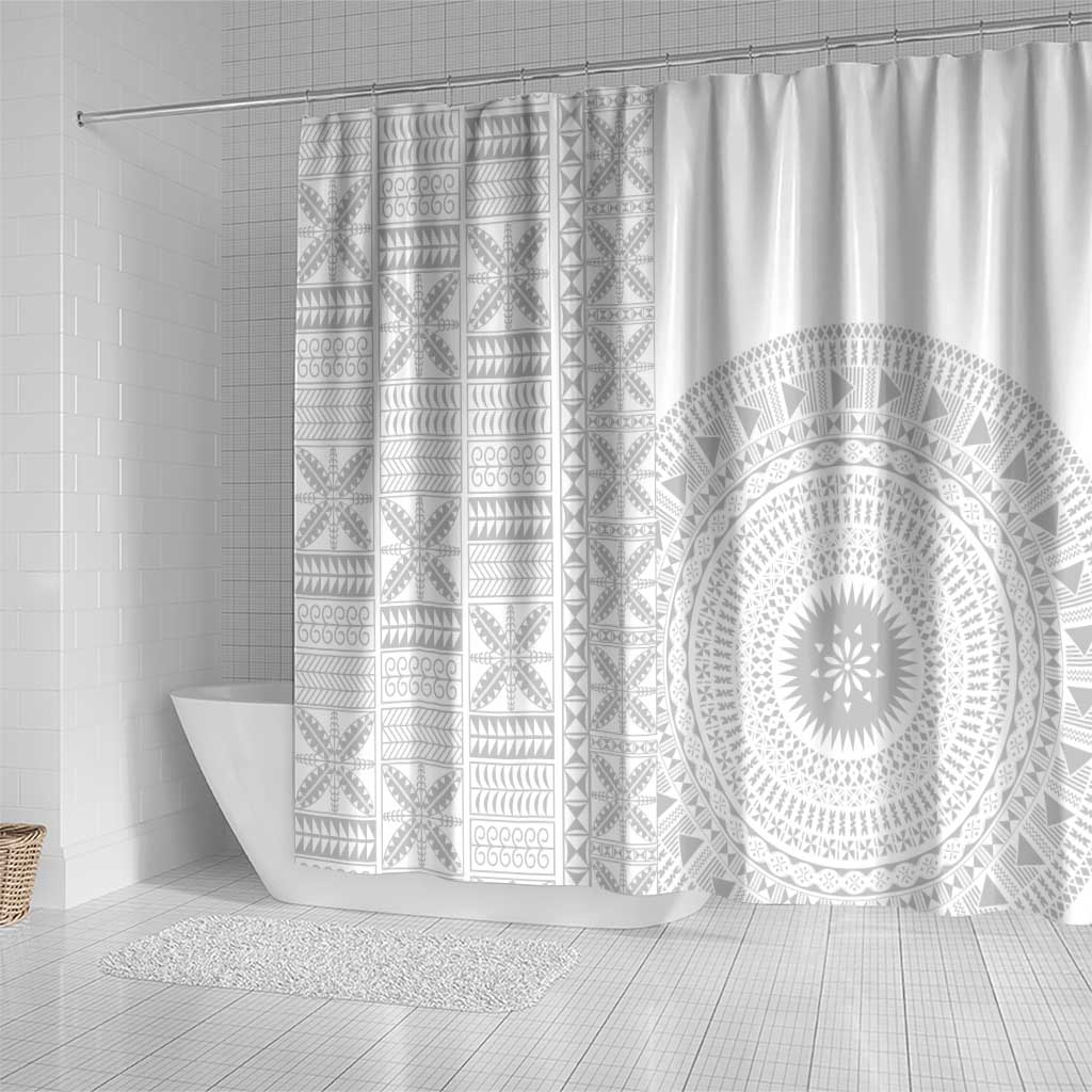 Niue White Sunday Shower Curtain Half Hiapo Pattern Vibes LT14 - Polynesian Pride