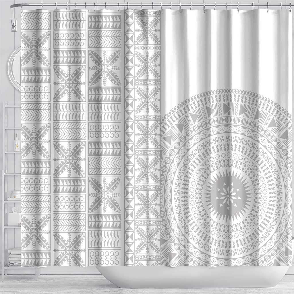 Niue White Sunday Shower Curtain Half Hiapo Pattern Vibes LT14 - Polynesian Pride