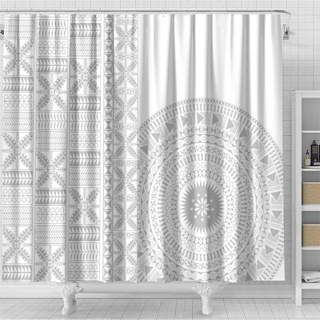 Niue White Sunday Shower Curtain Half Hiapo Pattern Vibes LT14 - Polynesian Pride