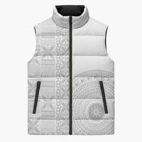 Niue White Sunday Sleeveless Puffer Jacket Half Hiapo Pattern Vibes LT14 Unisex White - Polynesian Pride