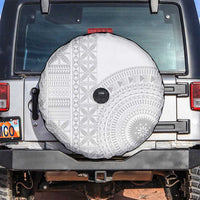 Niue White Sunday Spare Tire Cover Half Hiapo Pattern Vibes LT14 White - Polynesian Pride