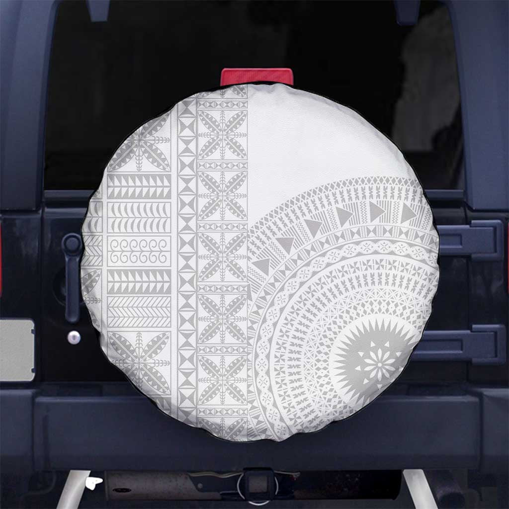 Niue White Sunday Spare Tire Cover Half Hiapo Pattern Vibes LT14 No hole White - Polynesian Pride