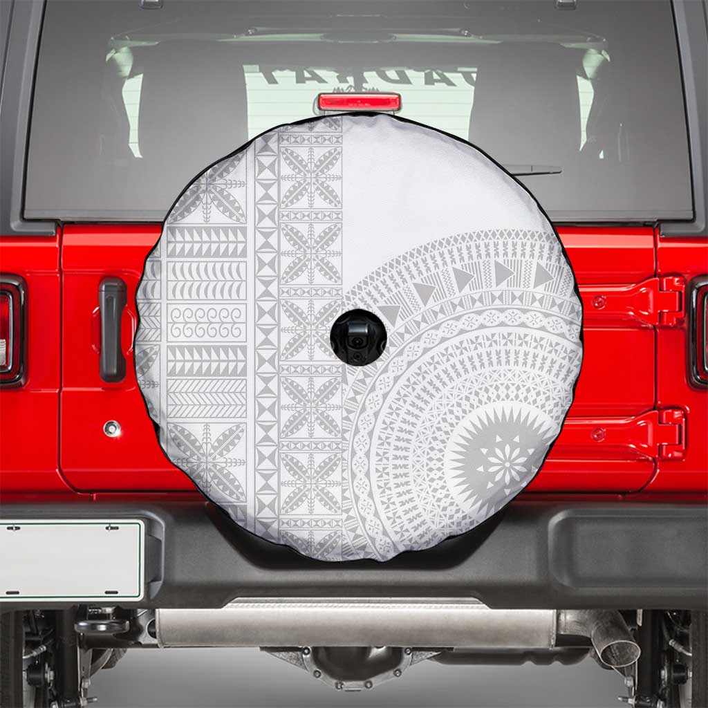 Niue White Sunday Spare Tire Cover Half Hiapo Pattern Vibes LT14 - Polynesian Pride