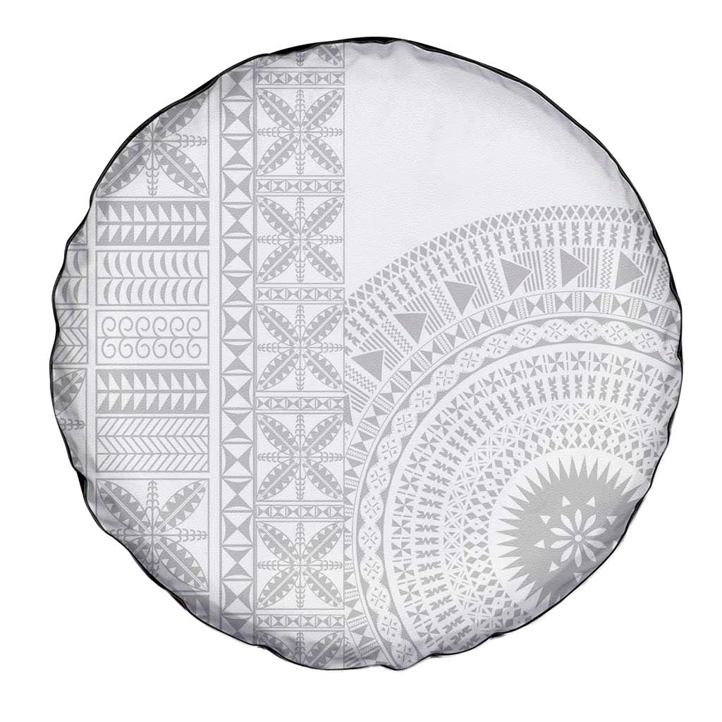 Niue White Sunday Spare Tire Cover Half Hiapo Pattern Vibes LT14 - Polynesian Pride