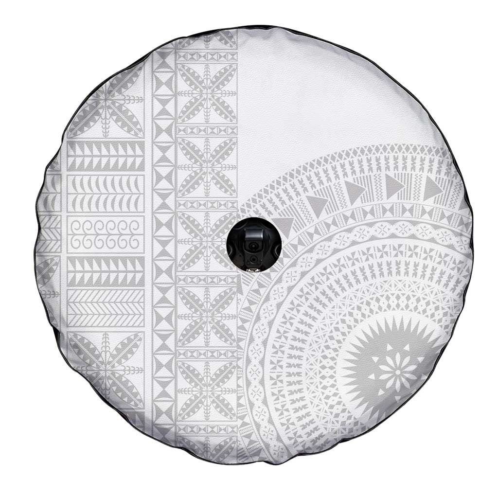 Niue White Sunday Spare Tire Cover Half Hiapo Pattern Vibes LT14 - Polynesian Pride