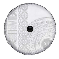 Niue White Sunday Spare Tire Cover Half Hiapo Pattern Vibes LT14 - Polynesian Pride