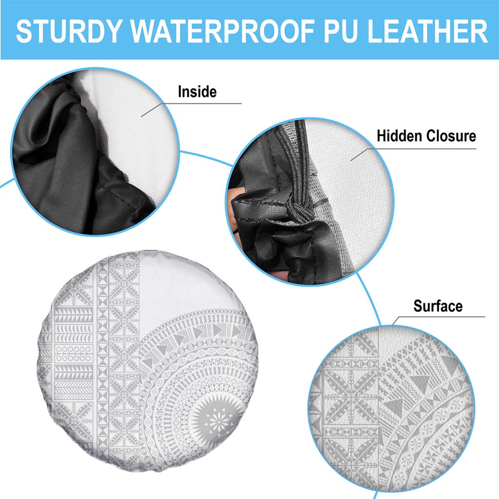 Niue White Sunday Spare Tire Cover Half Hiapo Pattern Vibes LT14 - Polynesian Pride