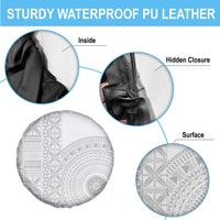Niue White Sunday Spare Tire Cover Half Hiapo Pattern Vibes LT14 - Polynesian Pride