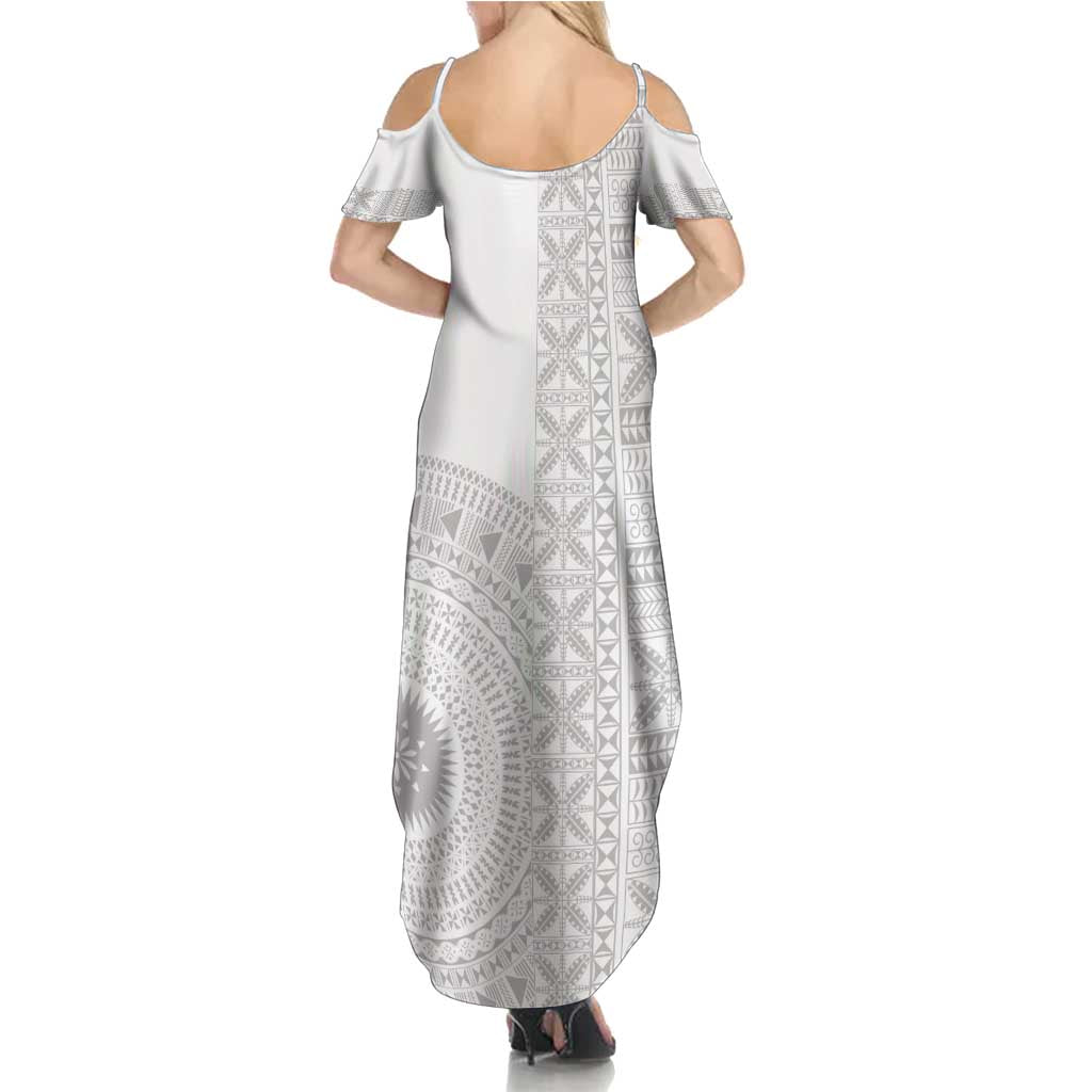 Niue White Sunday Summer Maxi Dress Half Hiapo Pattern Vibes LT14 - Polynesian Pride
