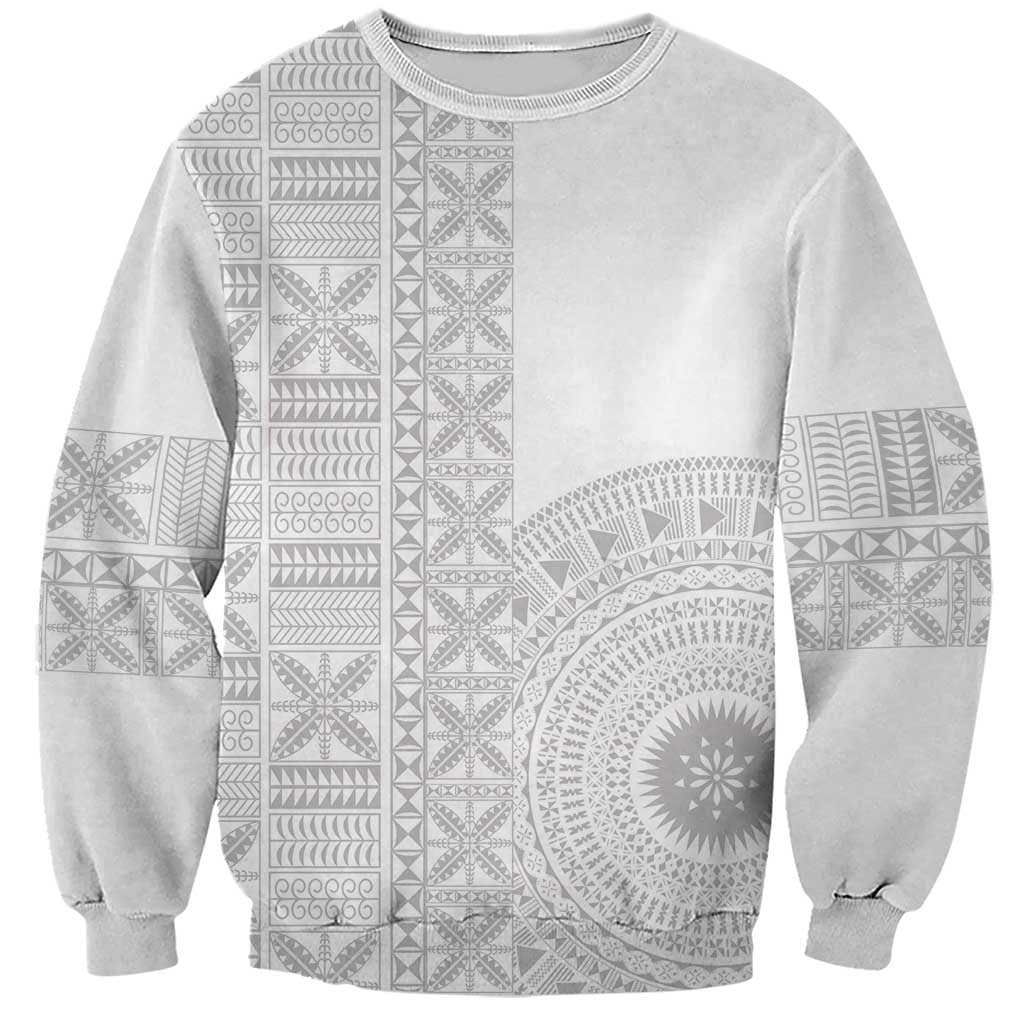 Niue White Sunday Sweatshirt Half Hiapo Pattern Vibes LT14 Unisex White - Polynesian Pride