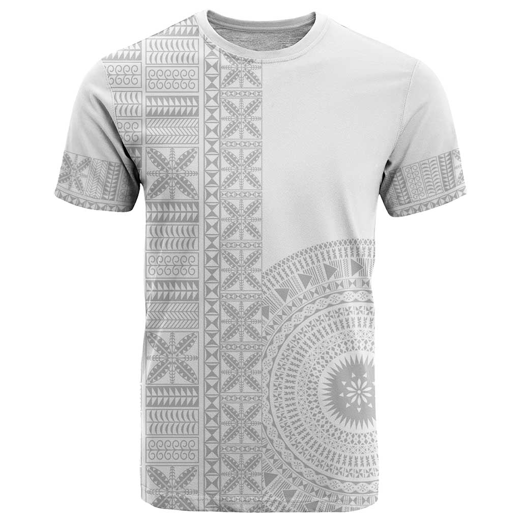 Niue White Sunday T Shirt Half Hiapo Pattern Vibes LT14 White - Polynesian Pride
