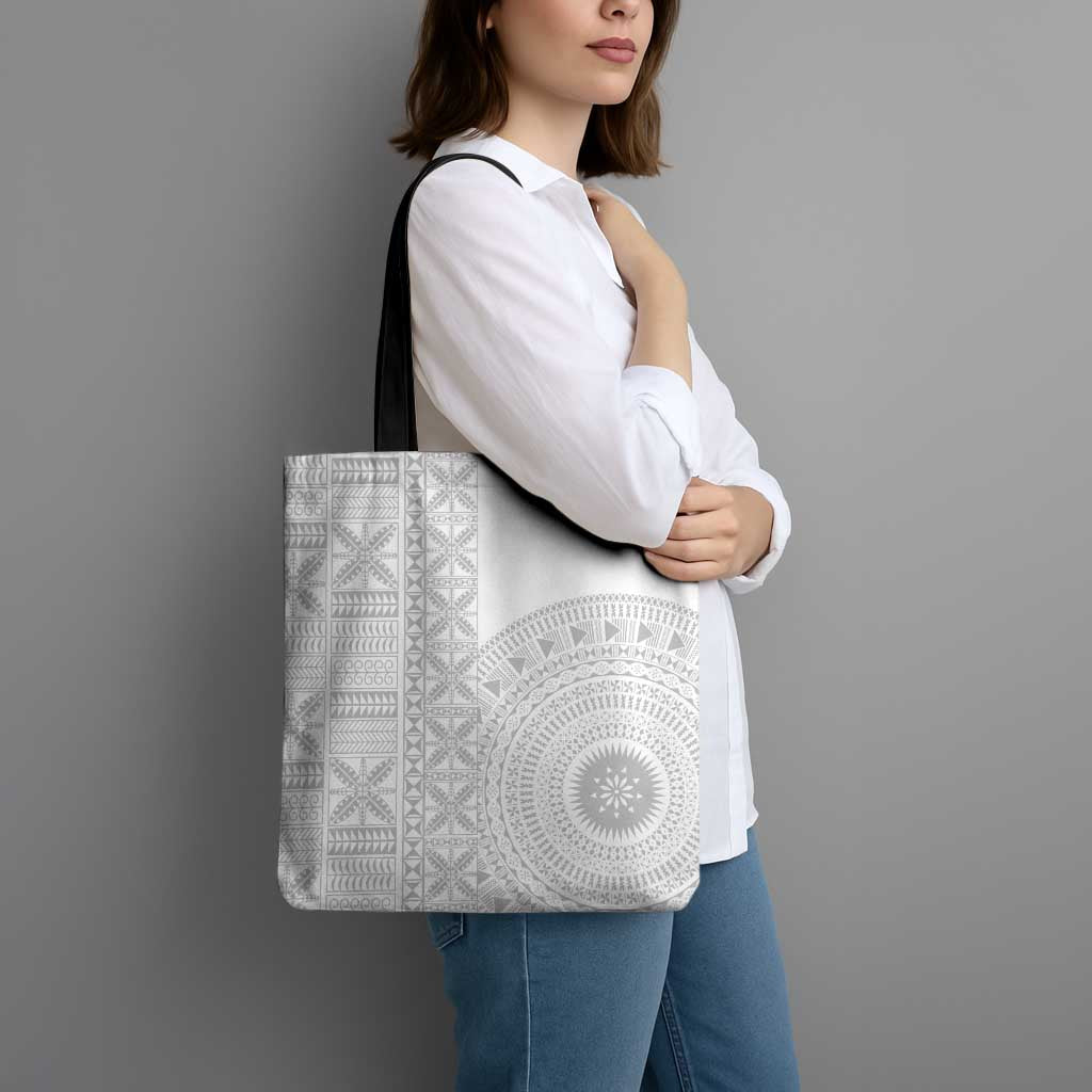 Niue White Sunday Tote Bag Half Hiapo Pattern Vibes LT14 - Polynesian Pride