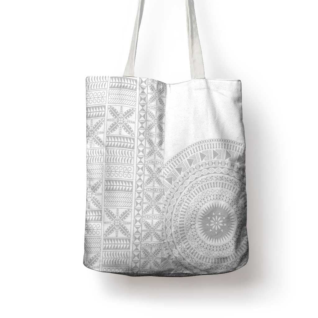 Niue White Sunday Tote Bag Half Hiapo Pattern Vibes LT14 - Polynesian Pride