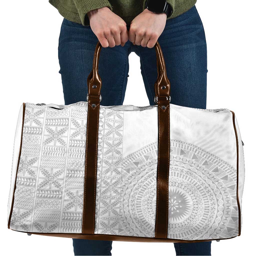 Niue White Sunday Travel Bag Half Hiapo Pattern Vibes LT14 White - Polynesian Pride