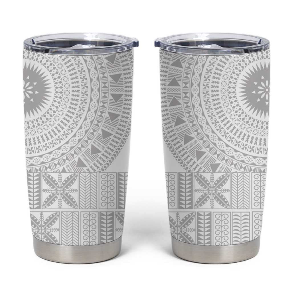 Niue White Sunday Tumbler Cup Half Hiapo Pattern Vibes LT14 White - Polynesian Pride