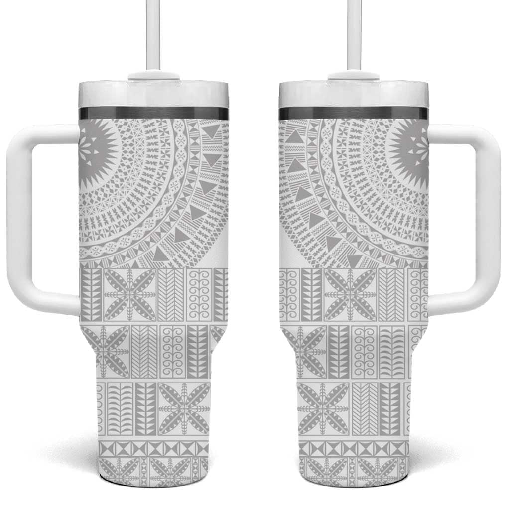 Niue White Sunday Tumbler With Handle Half Hiapo Pattern Vibes LT14 One Size: 40 oz White - Polynesian Pride