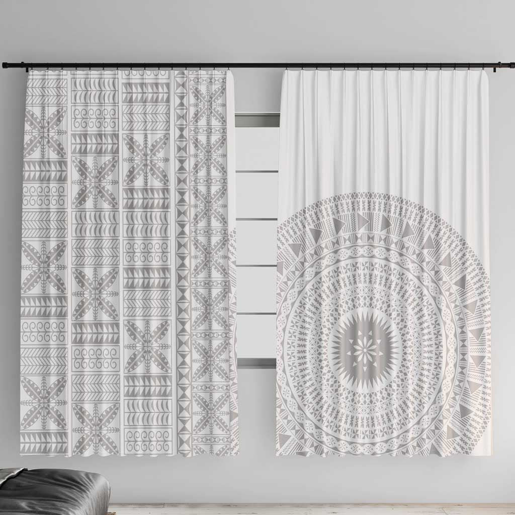 Niue White Sunday Window Curtain Half Hiapo Pattern Vibes LT14 With Hooks White - Polynesian Pride