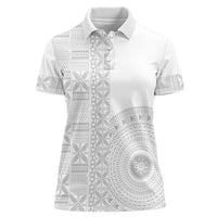 Niue White Sunday Women Polo Shirt Half Hiapo Pattern Vibes LT14 Female White - Polynesian Pride