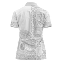 Niue White Sunday Women Polo Shirt Half Hiapo Pattern Vibes LT14 - Polynesian Pride