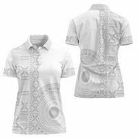 Niue White Sunday Women Polo Shirt Half Hiapo Pattern Vibes LT14 - Polynesian Pride