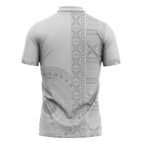 Niue White Sunday Zipper Polo Shirt Half Hiapo Pattern Vibes LT14 - Polynesian Pride