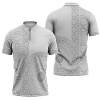 Niue White Sunday Zipper Polo Shirt Half Hiapo Pattern Vibes LT14 - Polynesian Pride