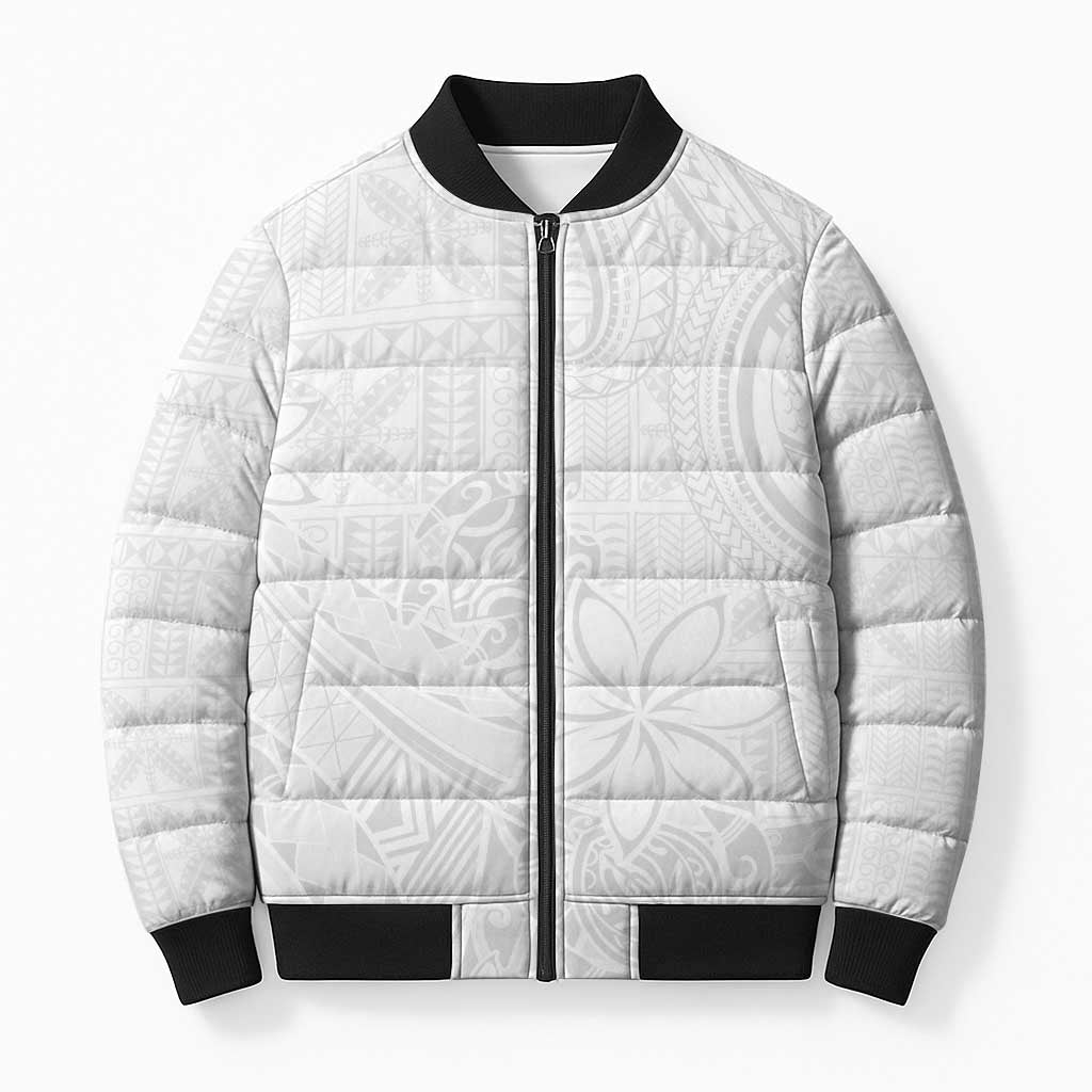 Tapu Fanau Ia Niue Bomber Puffer Jacket Happy White Sunday Unique Hiapo LT14 Unisex White - Polynesian Pride