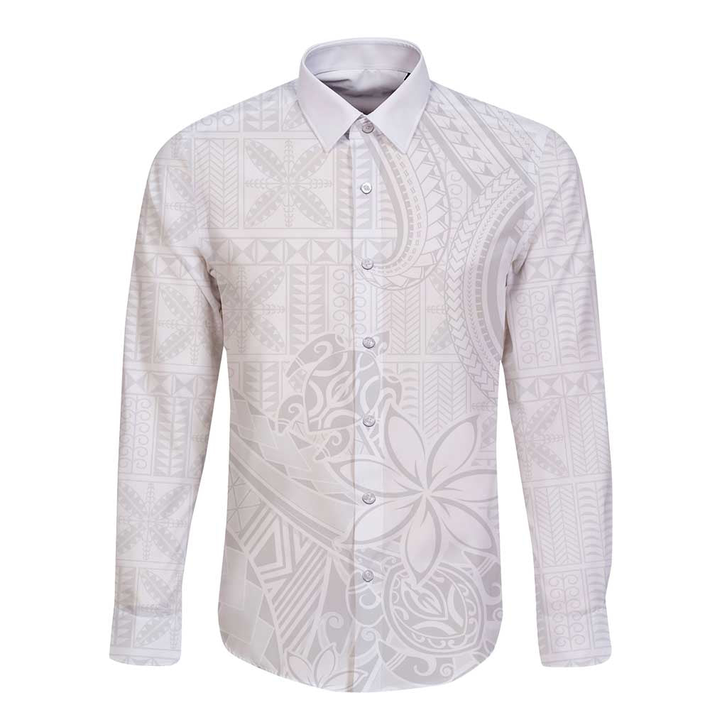 Tapu Fanau Ia Niue Long Sleeve Button Shirt Happy White Sunday Unique Hiapo LT14 Unisex White - Polynesian Pride