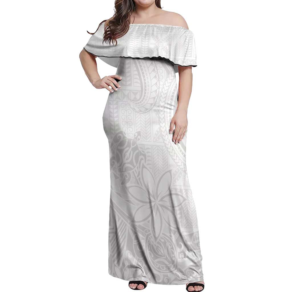 Tapu Fanau Ia Niue Off Shoulder Maxi Dress Happy White Sunday Unique Hiapo LT14 Women White - Polynesian Pride