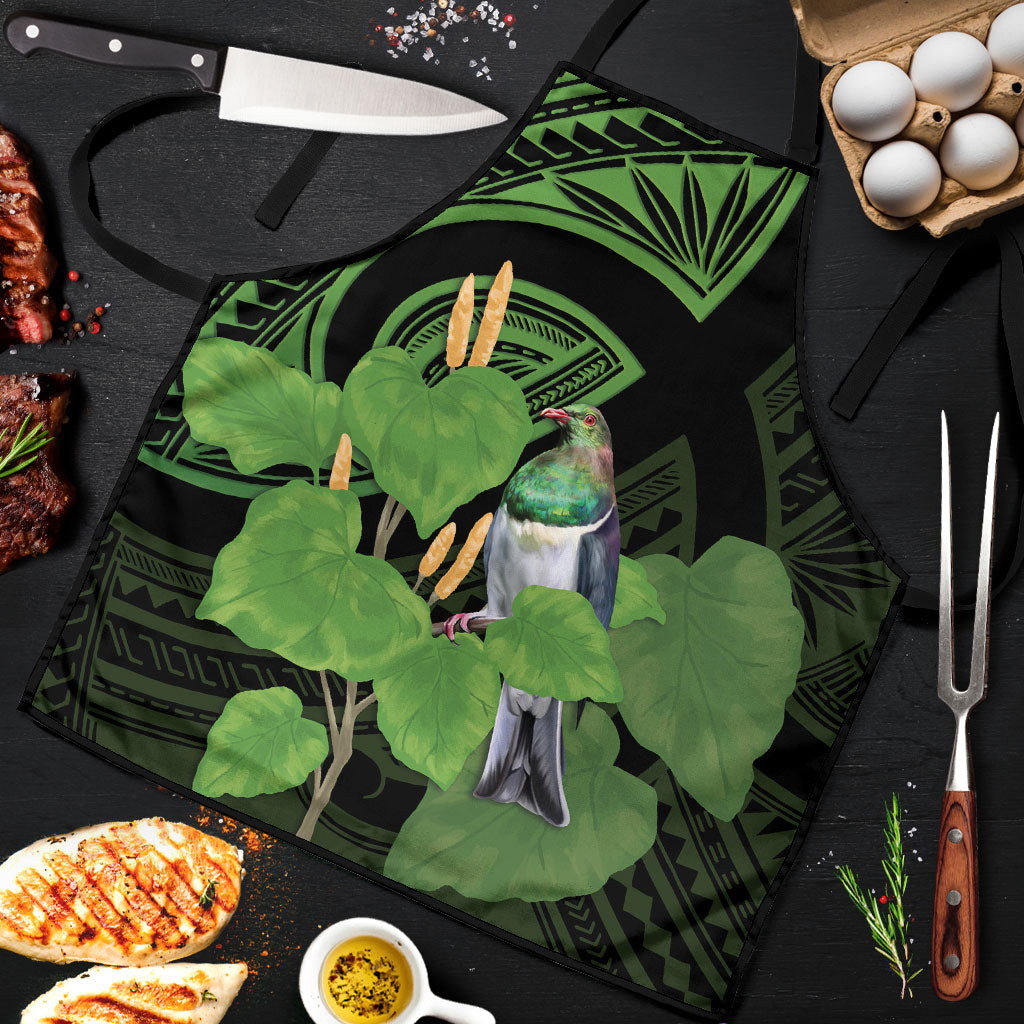 Kawakawa Rongoa Maori Kereru New Zealand Apron LT14 Green - Polynesian Pride
