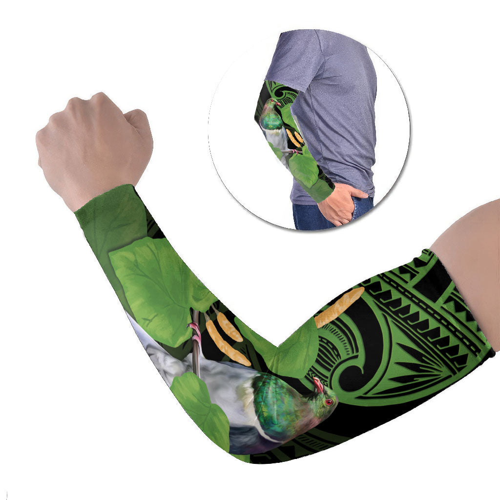 Kawakawa Rongoa Maori Kereru New Zealand Arm Sleeves LT14 Set of 2 Green - Polynesian Pride