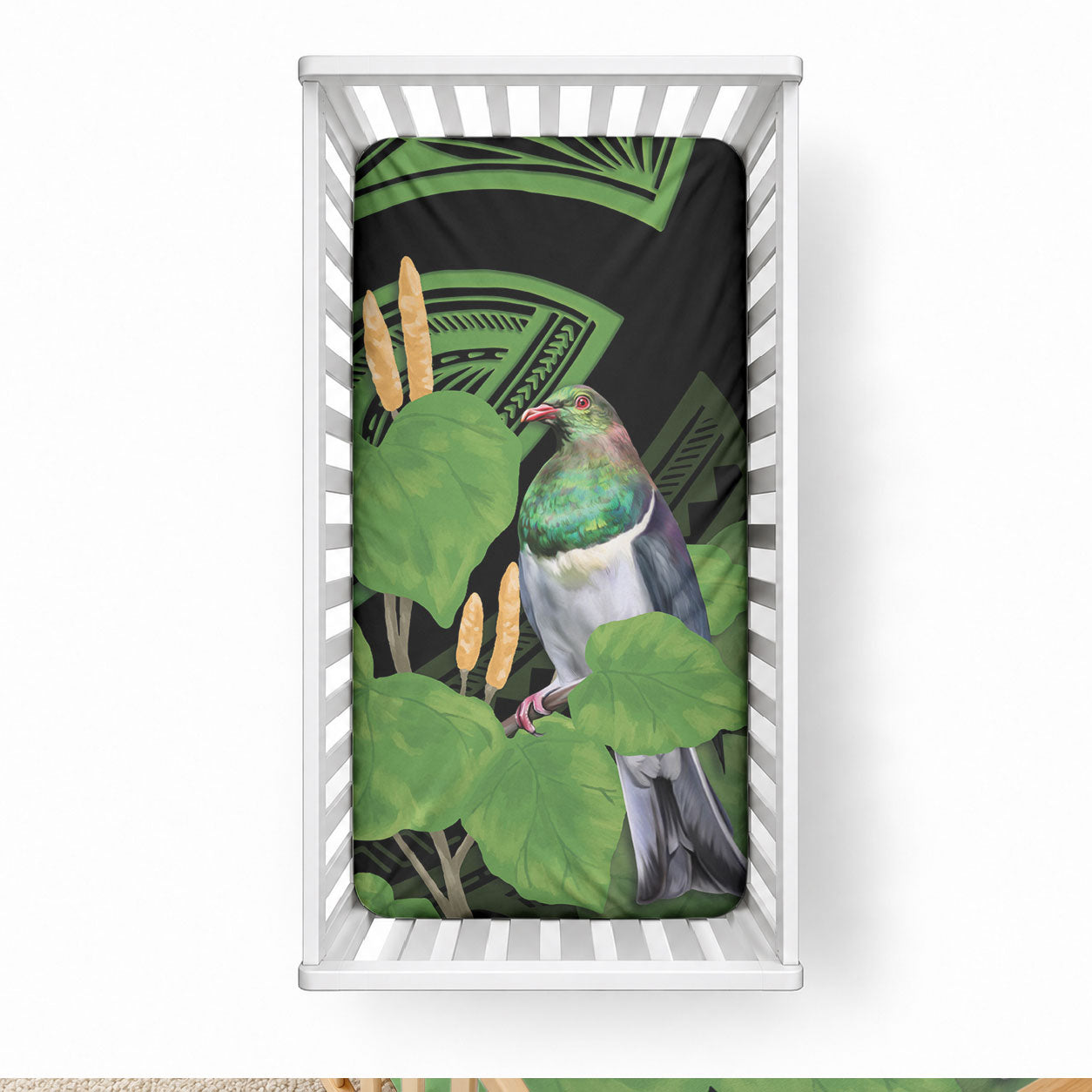 Kawakawa Rongoa Maori Kereru New Zealand Baby Bed Cover LT14 28 × 52 in Green - Polynesian Pride