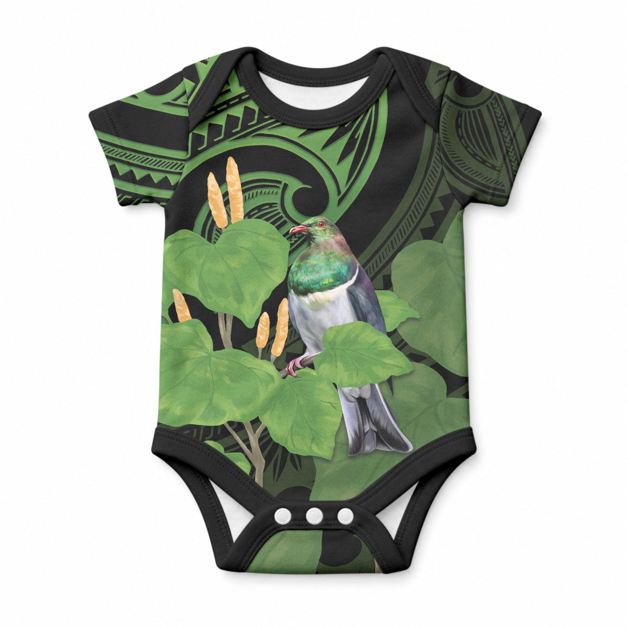 Kawakawa Rongoa Maori Kereru New Zealand Baby Onesie LT14 Green - Polynesian Pride