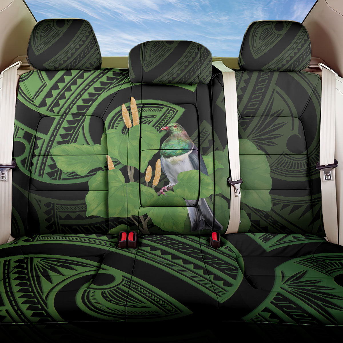 Kawakawa Rongoa Maori Kereru New Zealand Back Car Seat Cover LT14 One Size Green - Polynesian Pride