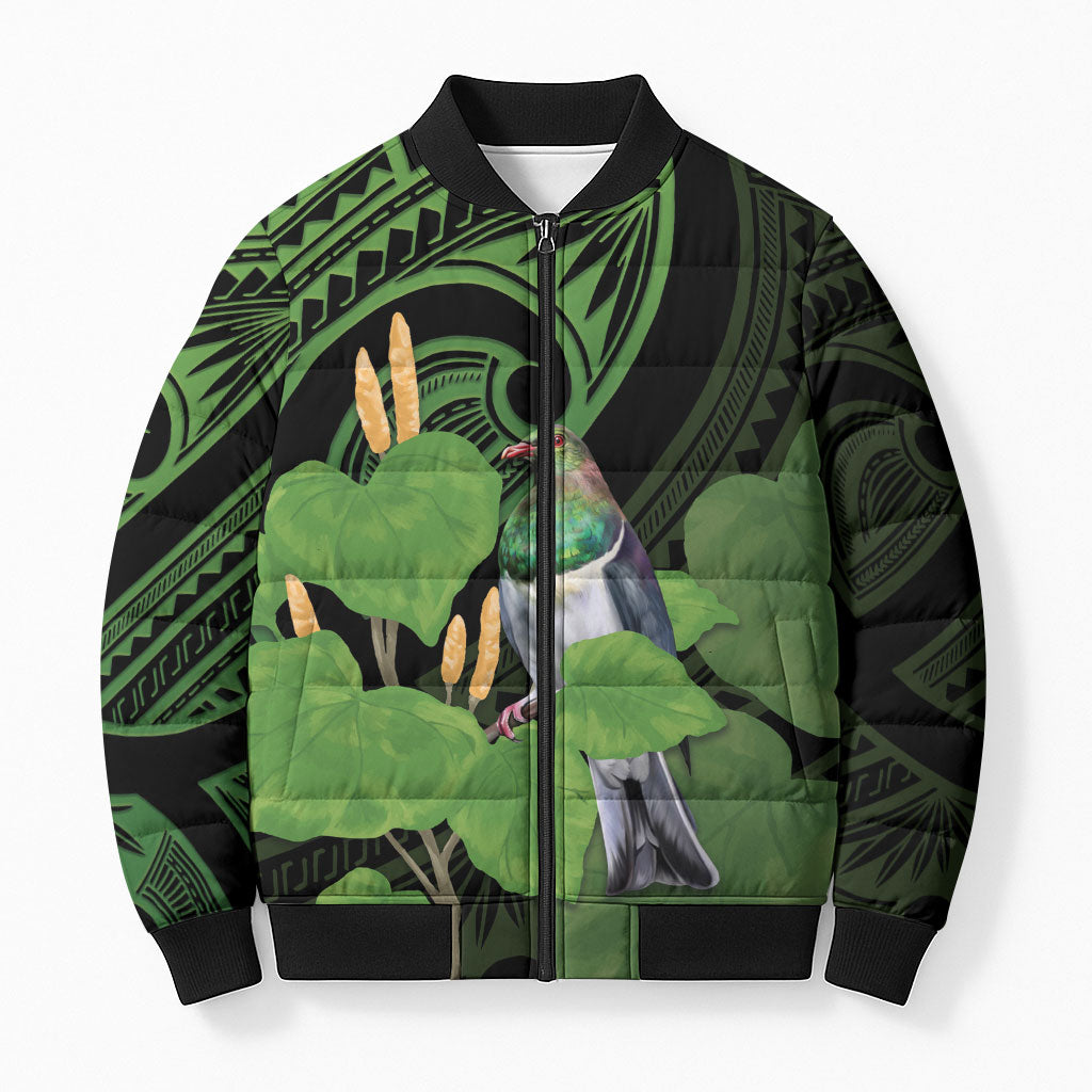 Kawakawa Rongoa Maori Kereru New Zealand Bomber Puffer Jacket LT14 Unisex Green - Polynesian Pride