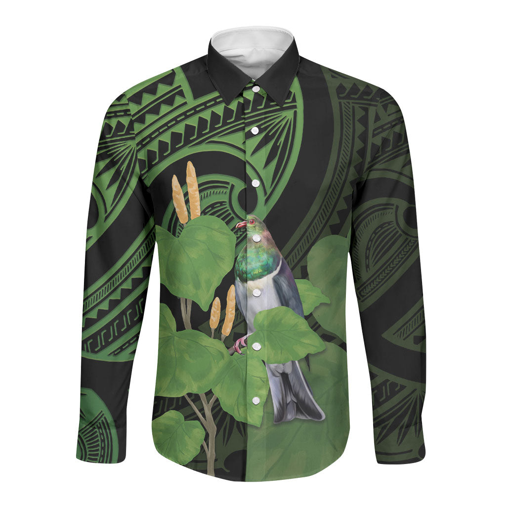 Kawakawa Rongoa Maori Kereru New Zealand Long Sleeve Button Shirt LT14 Unisex Green - Polynesian Pride
