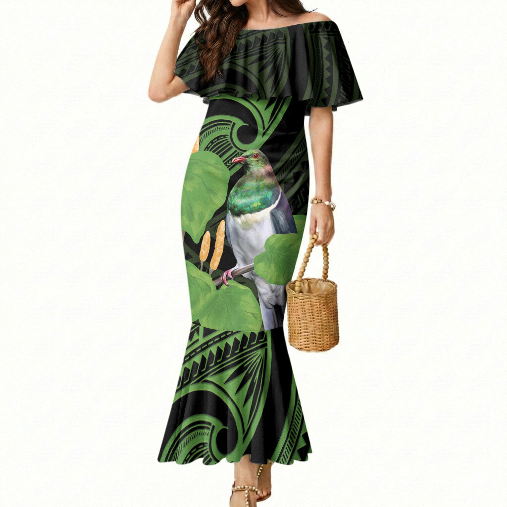 Kawakawa Rongoa Maori Kereru New Zealand Mermaid Dress LT14 Women Green - Polynesian Pride