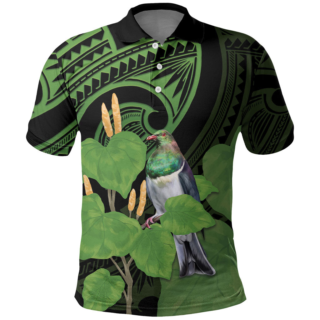 Kawakawa Rongoa Maori Kereru New Zealand Polo Shirt LT14 Green - Polynesian Pride