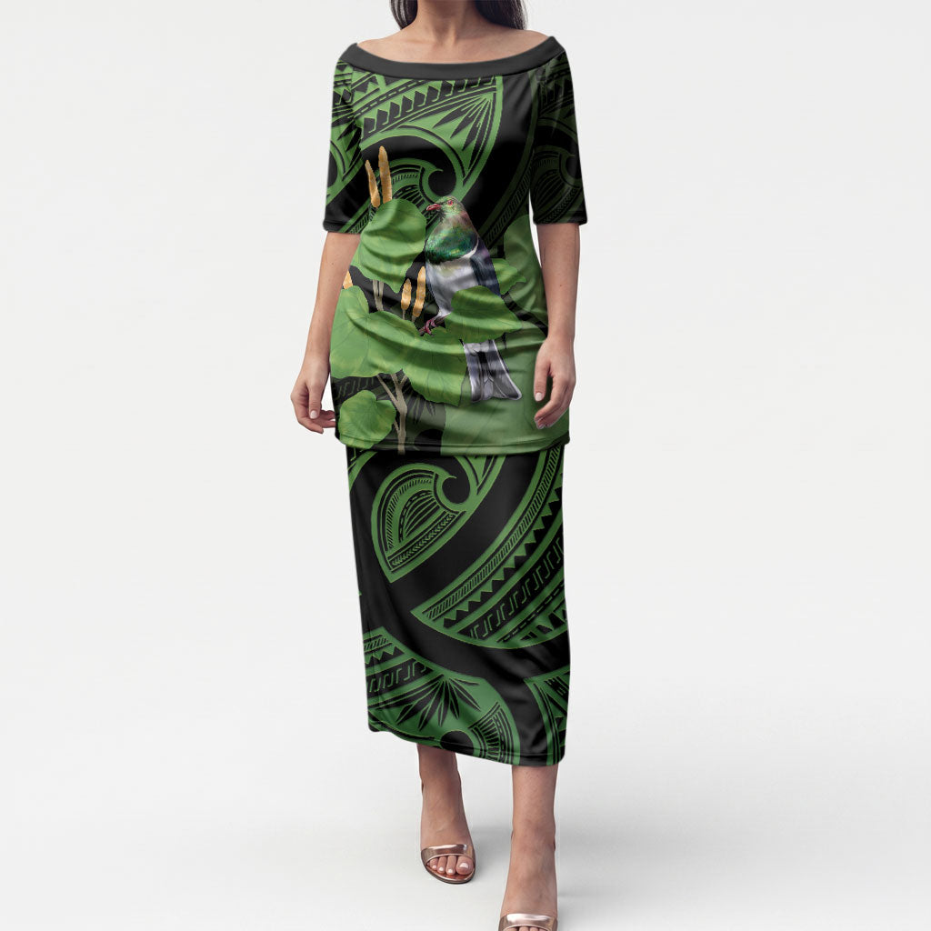 Kawakawa Rongoa Maori Kereru New Zealand Puletasi LT14 Long Dress Green - Polynesian Pride