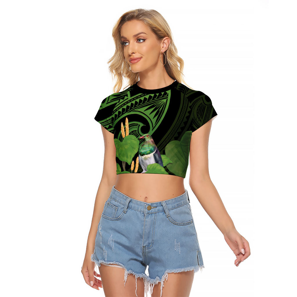 Kawakawa Rongoa Maori Kereru New Zealand Raglan Cropped T Shirt LT14 Female Green - Polynesian Pride