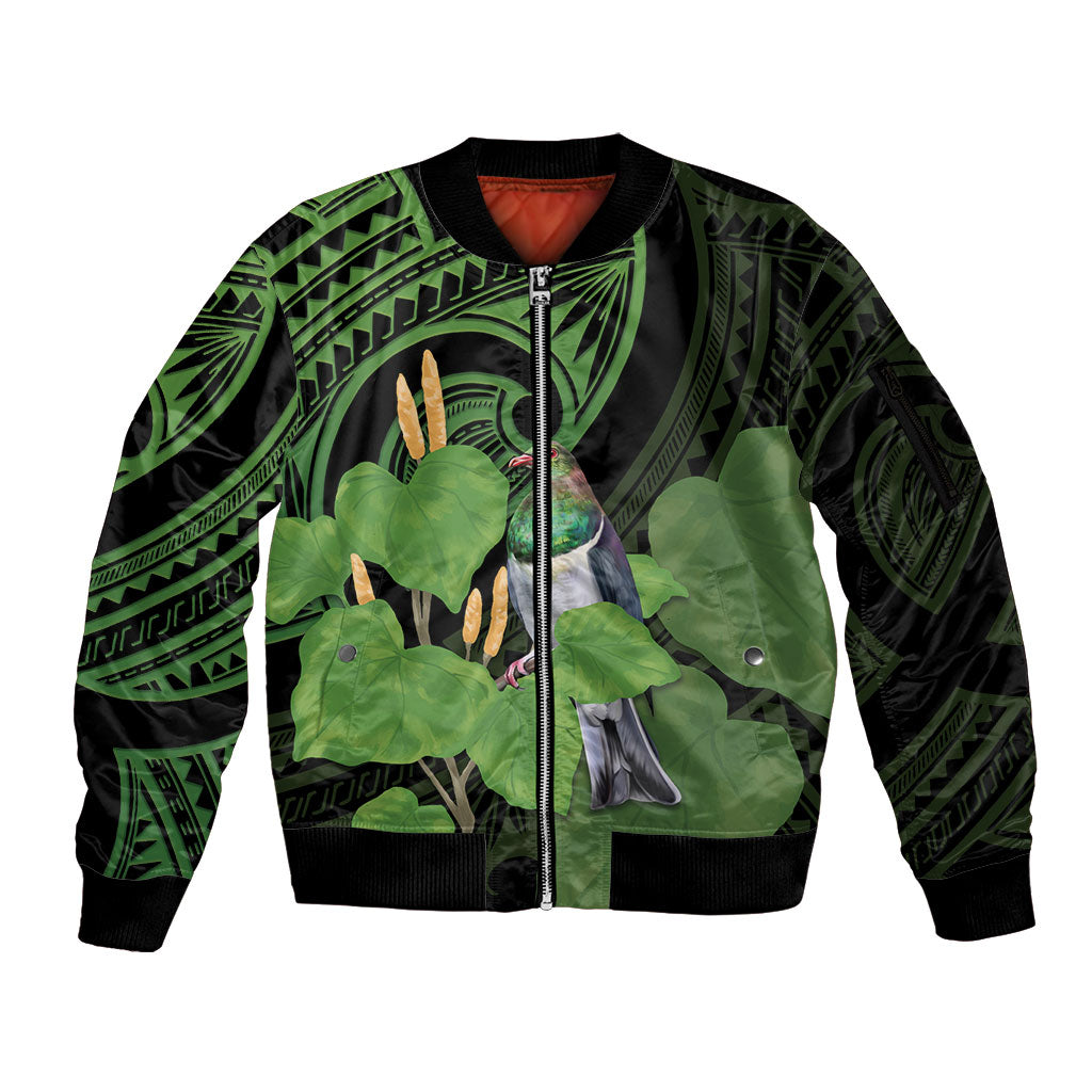Kawakawa Rongoa Maori Kereru New Zealand Sleeve Zip Bomber Jacket LT14 Unisex Green - Polynesian Pride
