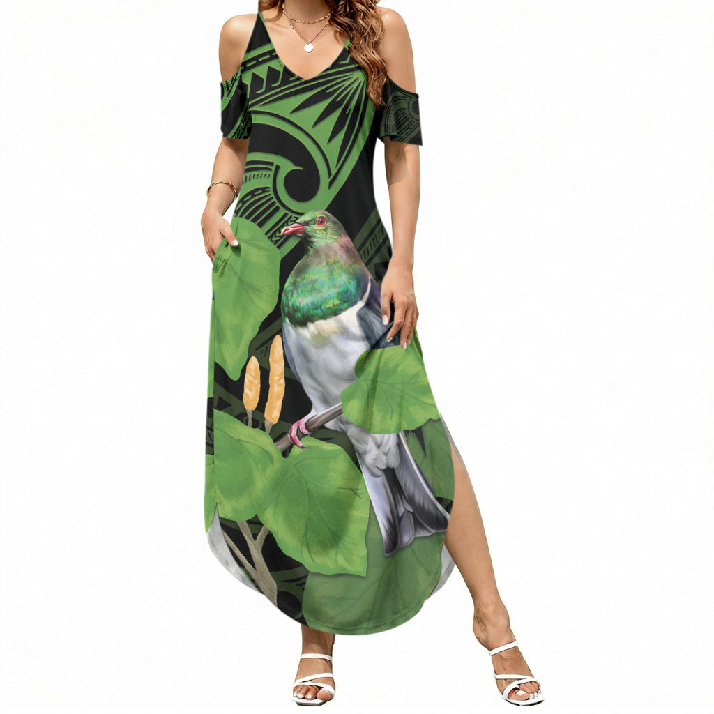 Kawakawa Rongoa Maori Kereru New Zealand Summer Maxi Dress LT14 Women Green - Polynesian Pride