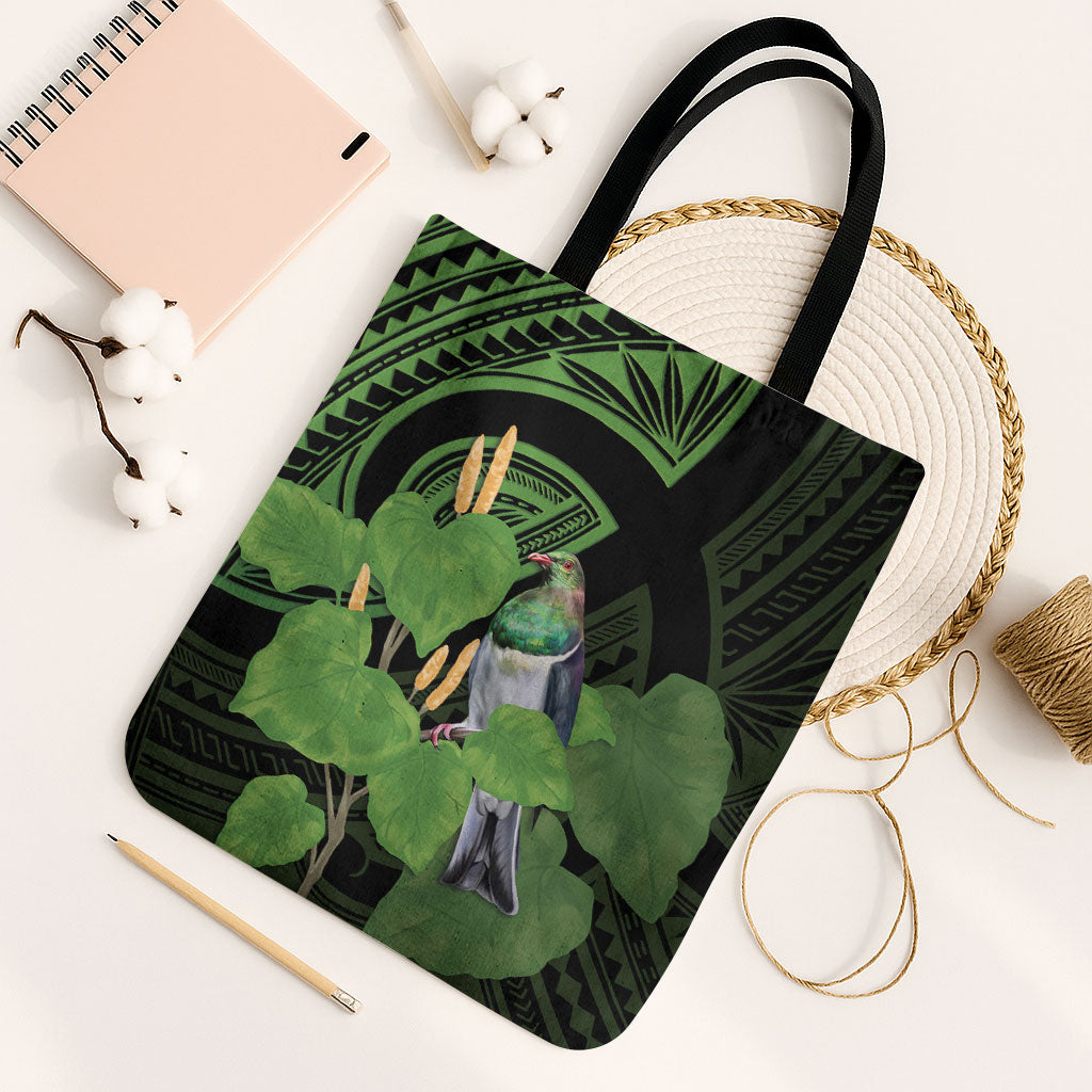 Kawakawa Rongoa Maori Kereru New Zealand Tote Bag LT14 Black Strap One Size Green - Polynesian Pride