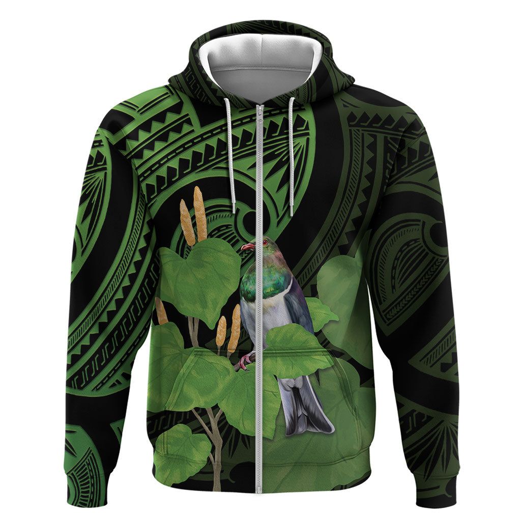 Kawakawa Rongoa Maori Kereru New Zealand Zip Hoodie LT14 Zip Hoodie Green - Polynesian Pride