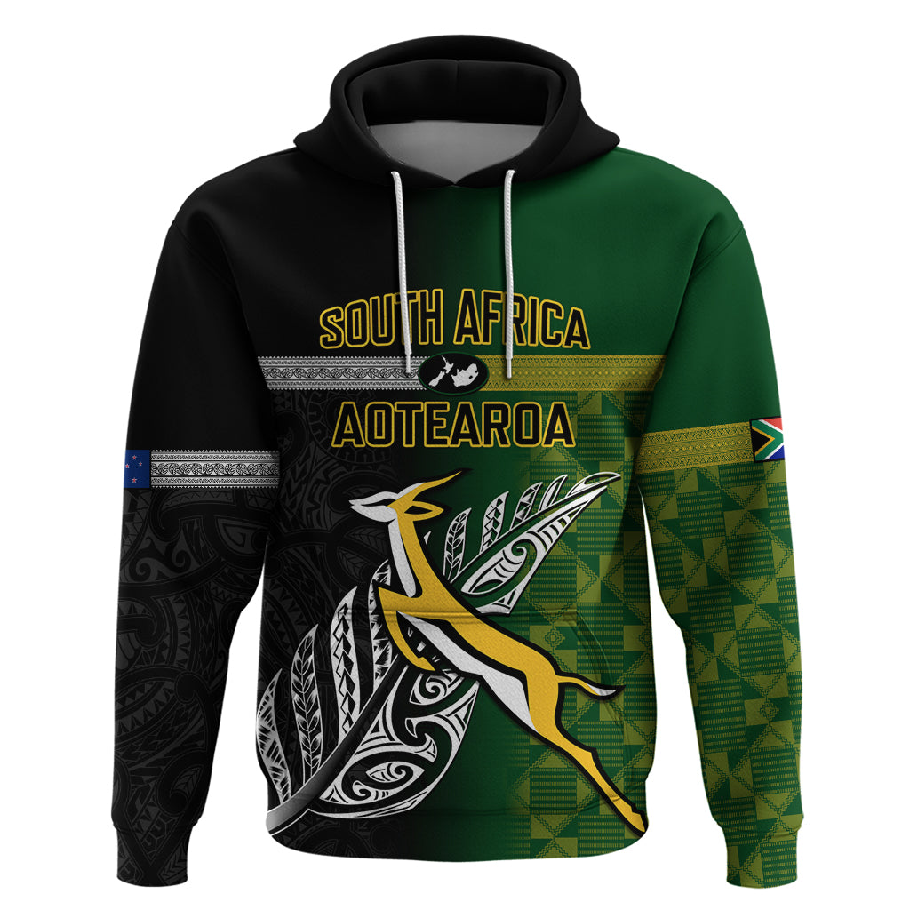 Personalised New Zealand and South Africa Rugby Hoodie 2023 World Cup Final All Black Springboks Together LT14 Black - Polynesian Pride