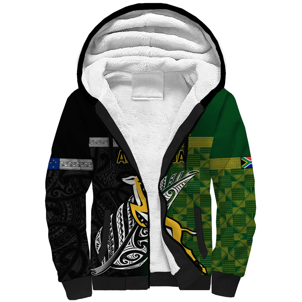 Personalised New Zealand and South Africa Rugby Sherpa Hoodie 2023 World Cup Final All Black Springboks Together LT14 Unisex Black - Polynesian Pride