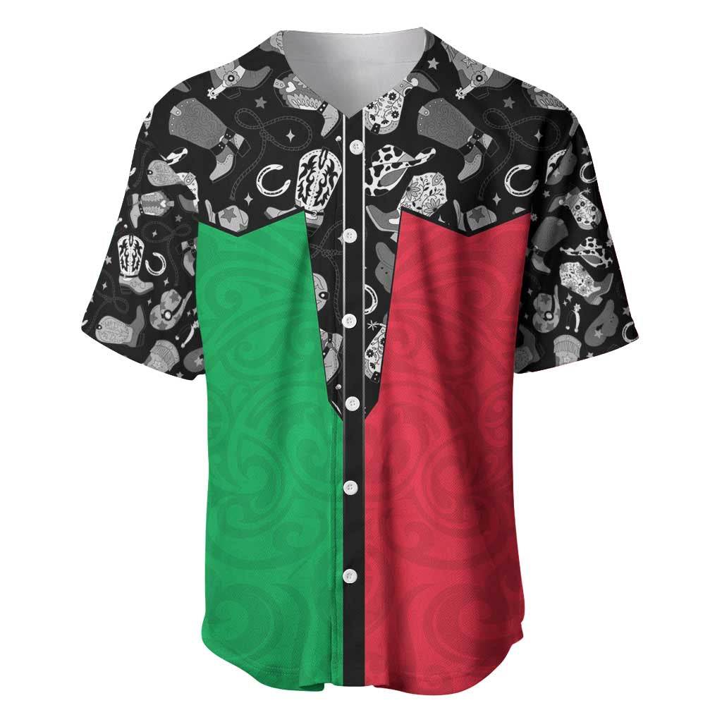Vanuatu Cowboy Baseball Jersey Cowboy Symbols Split Stylized LT14 Green - Polynesian Pride