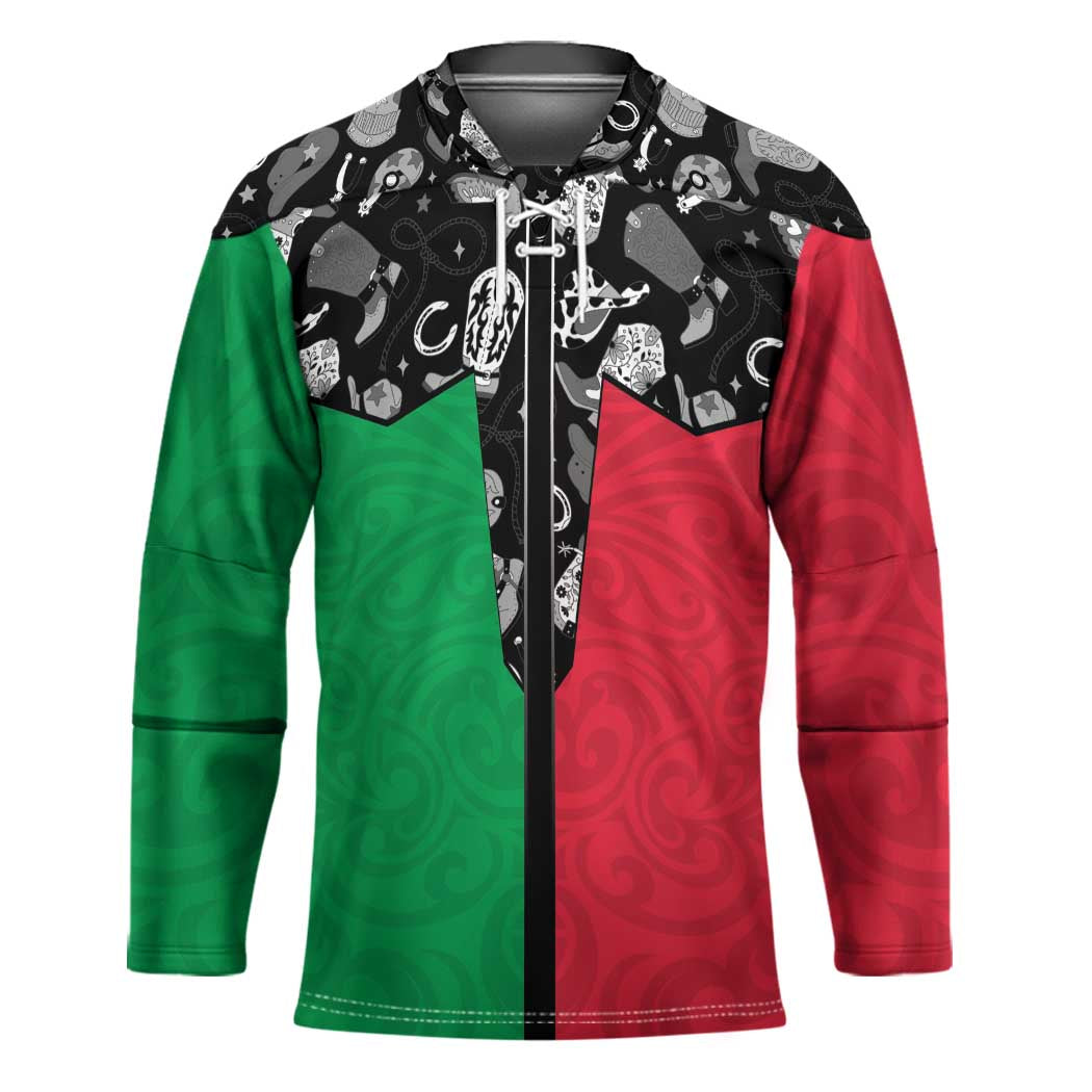 Vanuatu Cowboy Hockey Jersey Cowboy Symbols Split Stylized LT14 Unisex Green - Polynesian Pride