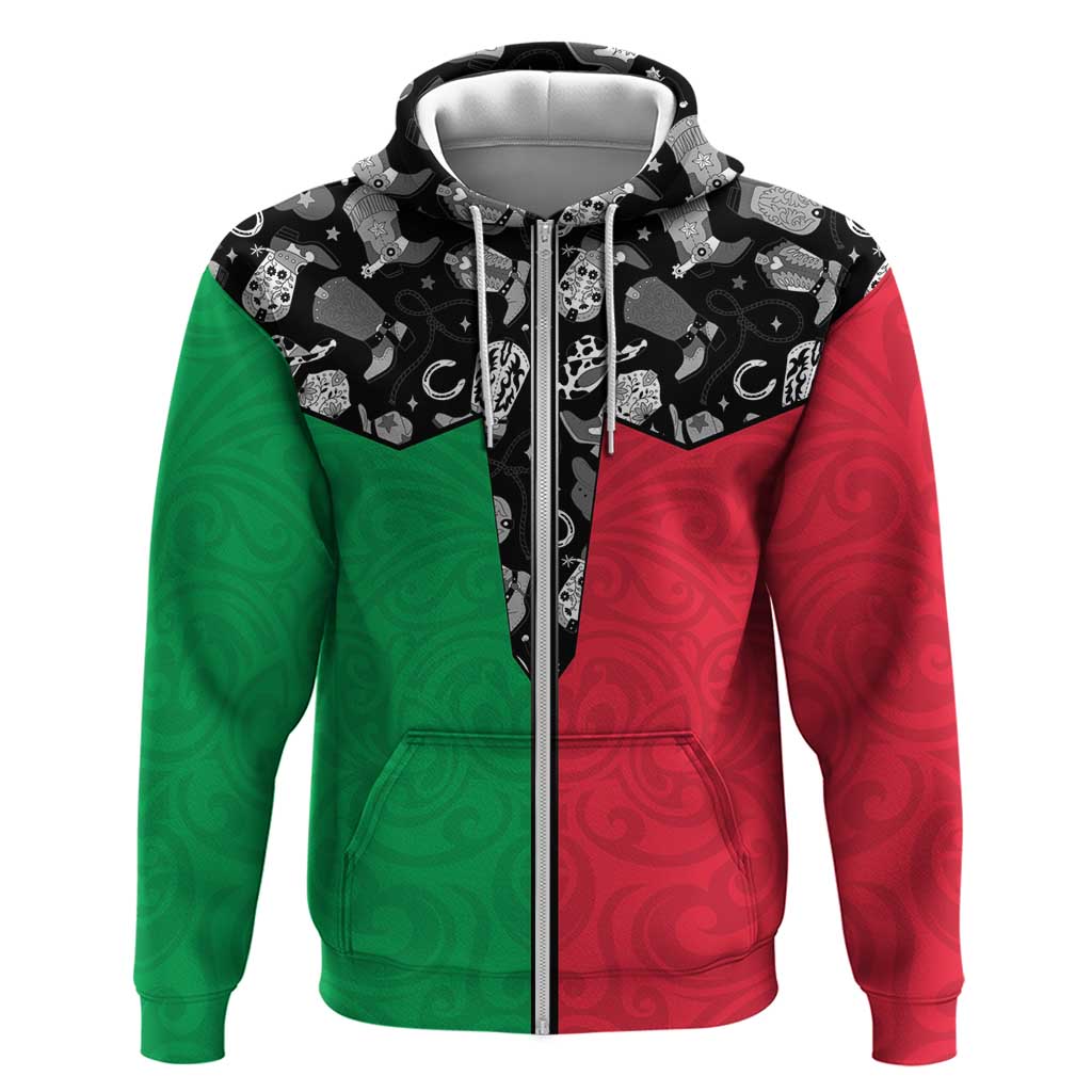 Vanuatu Cowboy Hoodie Cowboy Symbols Split Stylized LT14 Zip Hoodie Green - Polynesian Pride
